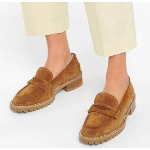 Jimmy Choo Shoes - Jimmy Choo Size 38 US 6.5 Narrow Suede Shearling Crystal Deanna Loafer Shoes